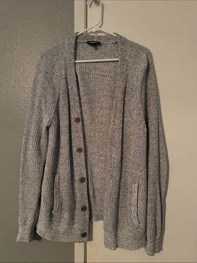 Express Heather Gray Button-Up Knit Cardigan